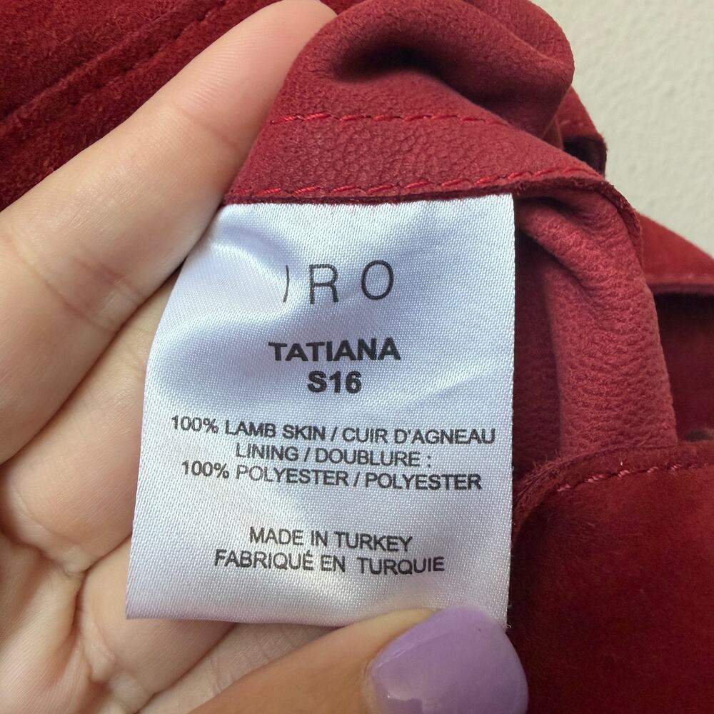 IRO Tatiana Red Lamb Suede Moto Jacket Size 40 - Picture 5 of 7
